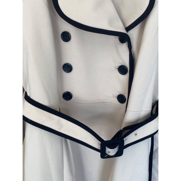 ELLE Women’s Double-Breasted Belted Trench Coat Size 16 Cream w/Black Piping - Picture 4 of 13